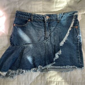 Love Tree Denim Blue Denim Ruffle Jean Skirt - S
